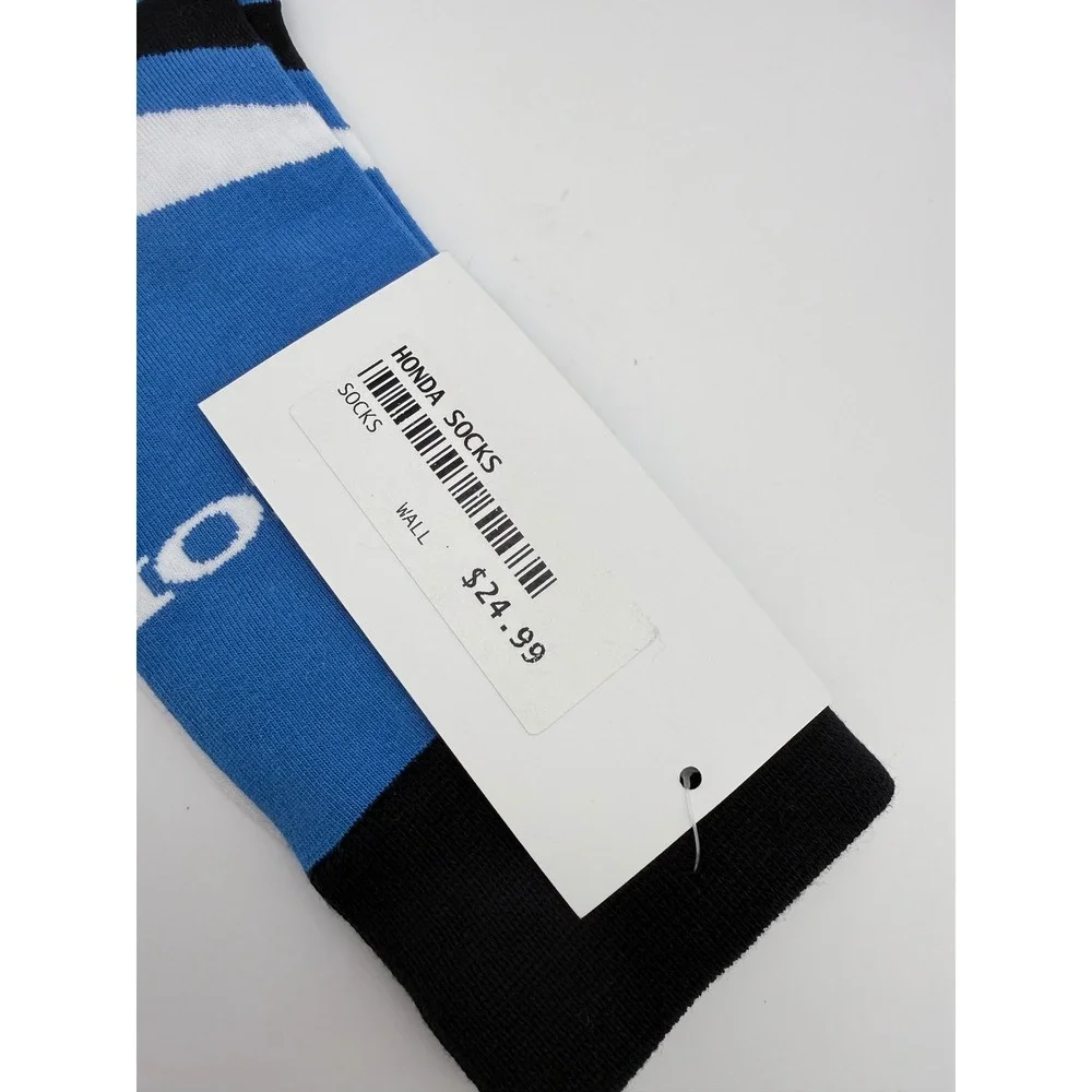 Honda Basics Crew Socks Blue Black White Racing Logo Automotive NWT